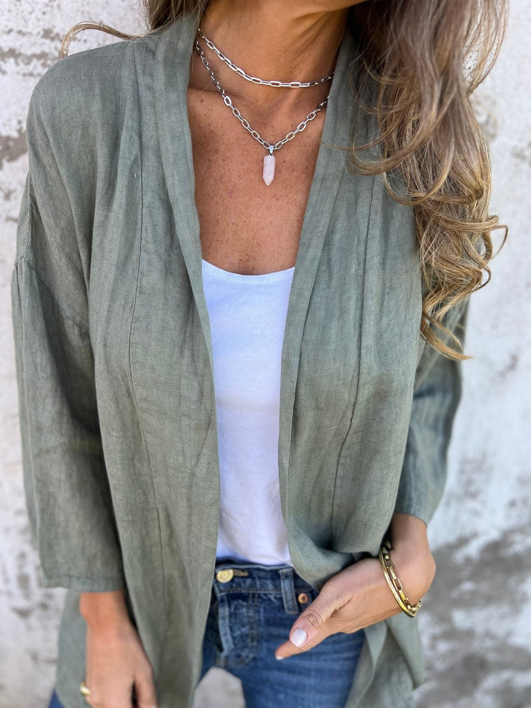 Linen Knit Cardigan with Ruffles