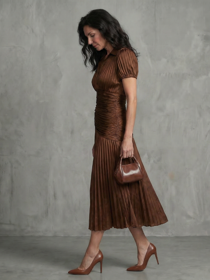 Bella | Pleated Waistline Stripe Midi Dress