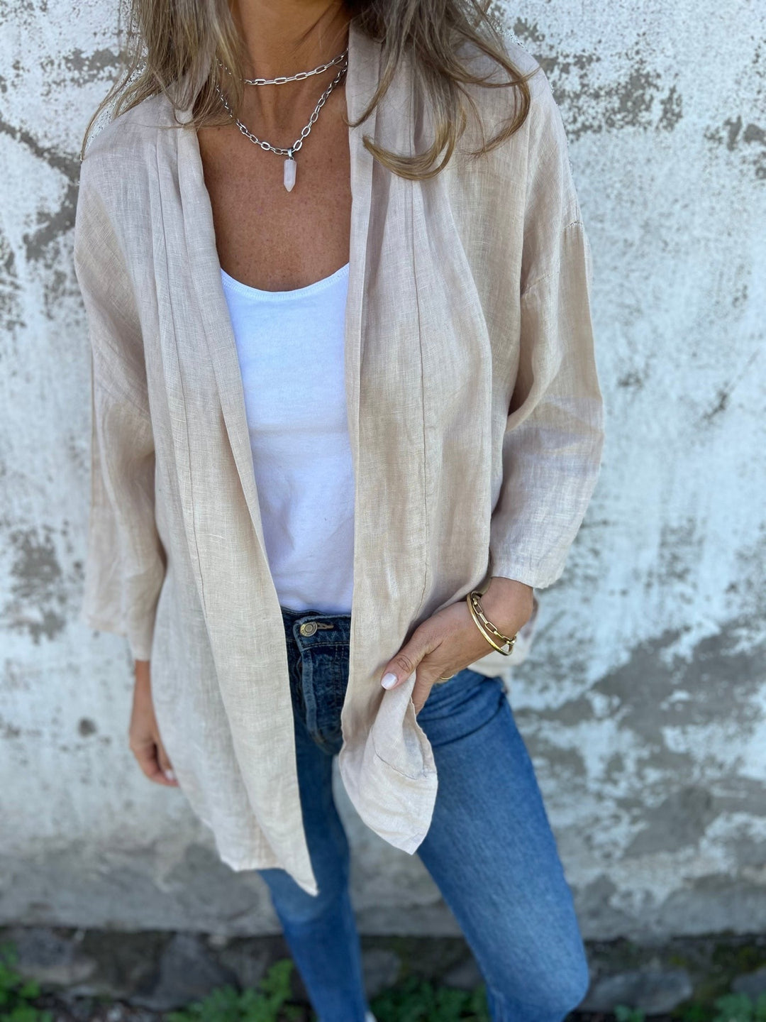 Linen Knit Cardigan with Ruffles