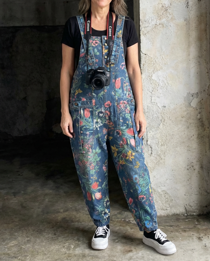 Flora | Floral Print Baggy Bib Overalls