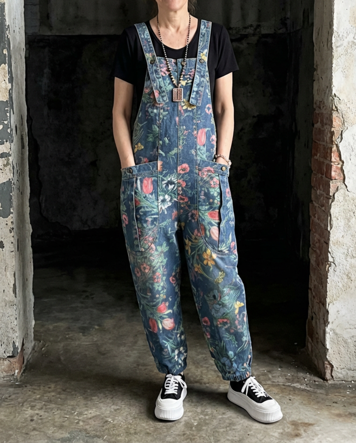 Flora | Floral Print Baggy Bib Overalls