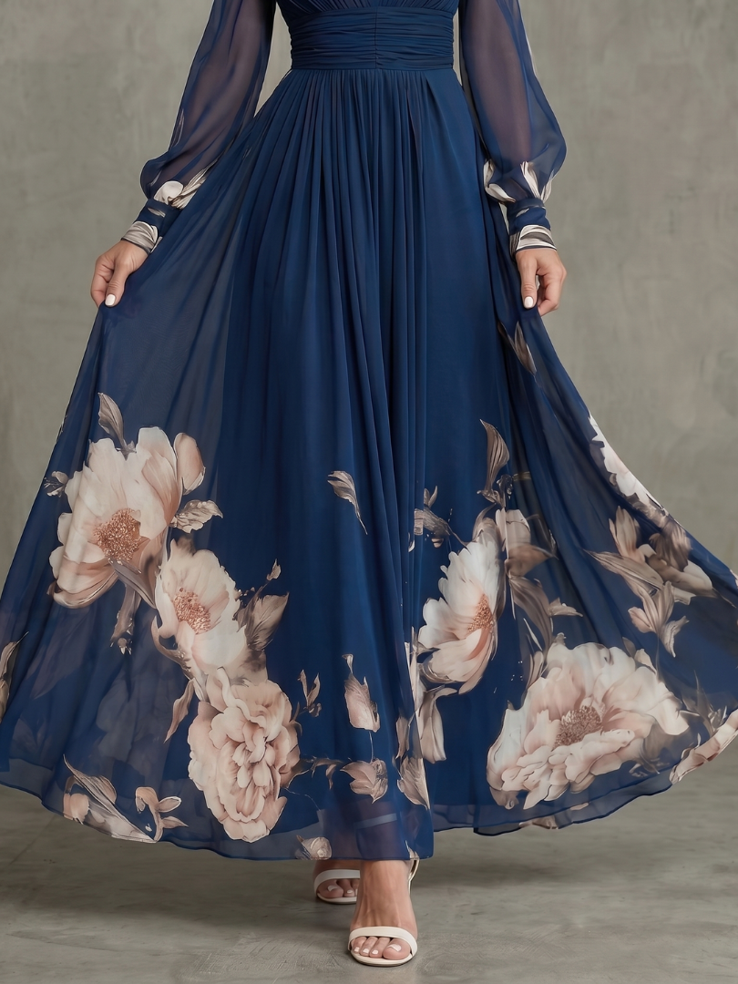 Ziva | Pleated Sheer Sleeves Maxi Dress