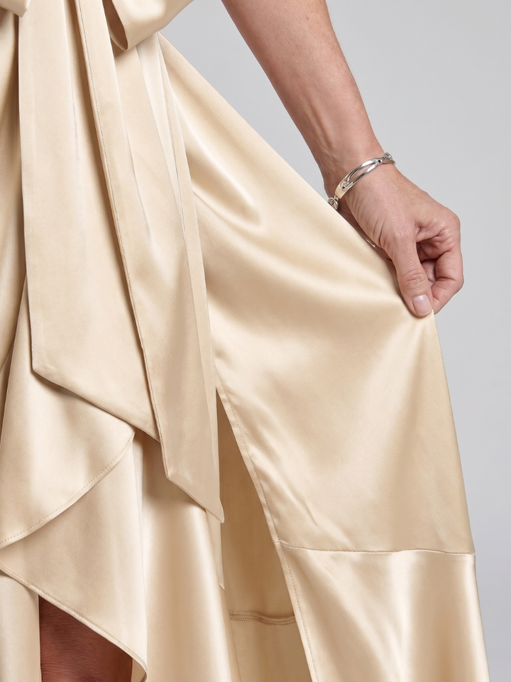 Honora | Halter Neck Wrap Asymmetric Hem Midi Dress