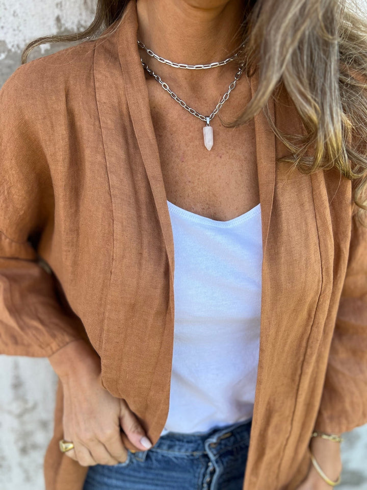Linen Knit Cardigan with Ruffles