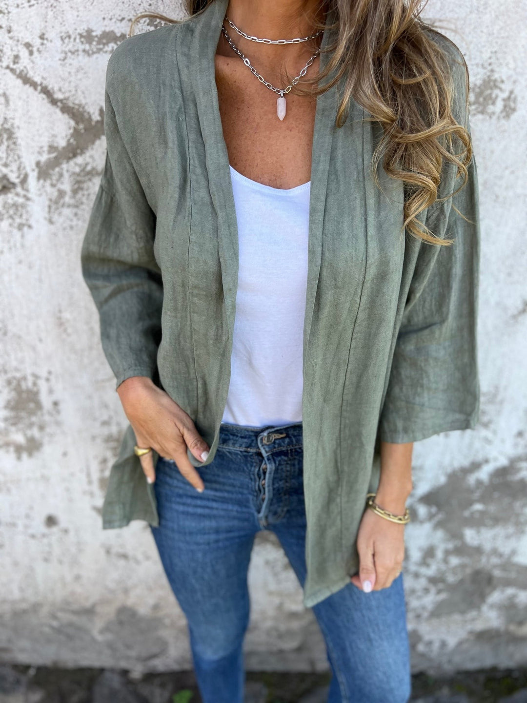 Linen Knit Cardigan with Ruffles