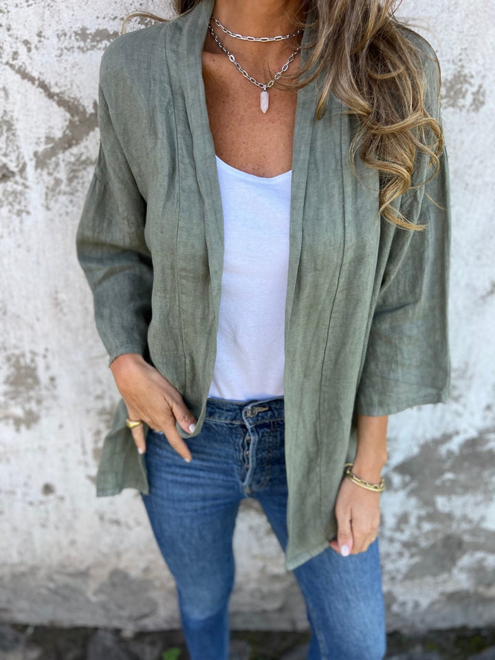 Linen Knit Cardigan with Ruffles