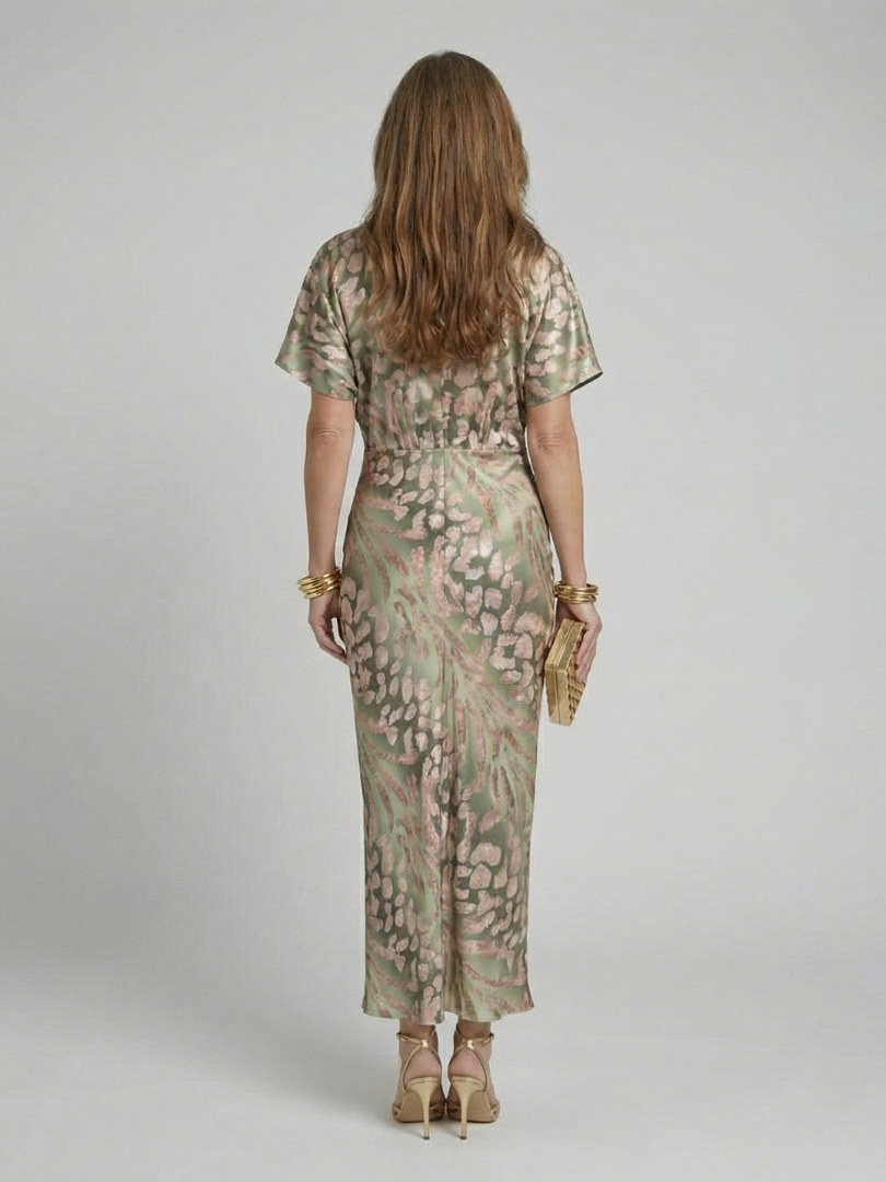 Stella & Grace™ | Abstract Print V Neck Twist Waist Midi Dress