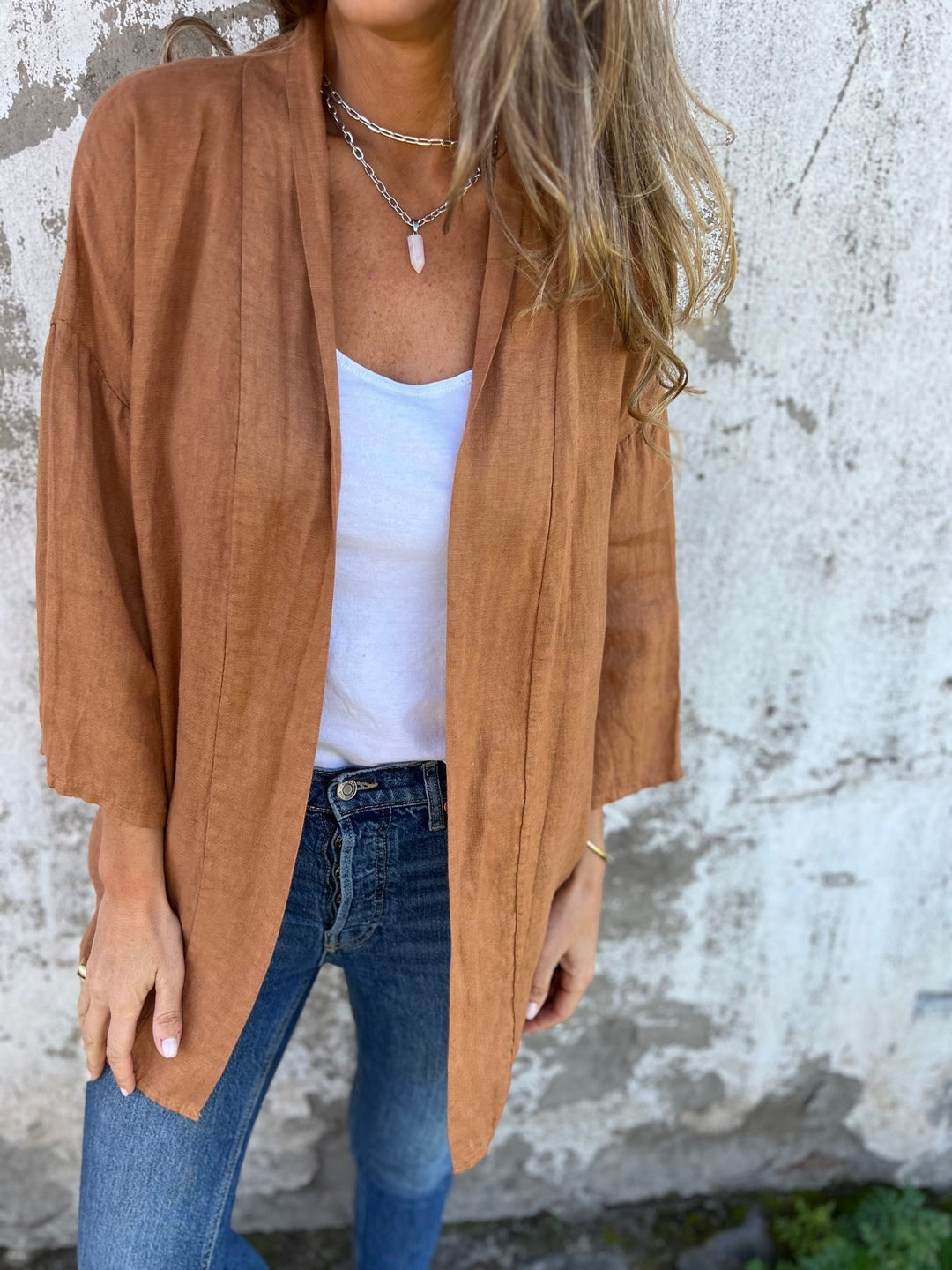 Linen Knit Cardigan with Ruffles