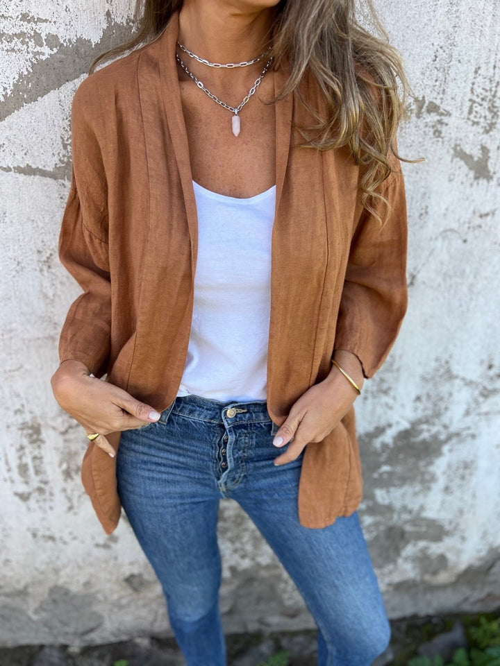 Linen Knit Cardigan with Ruffles