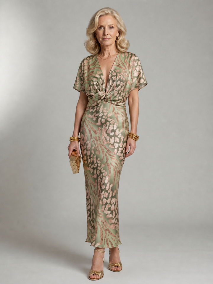 Stella & Grace™ | Abstract Print V Neck Twist Waist Midi Dress