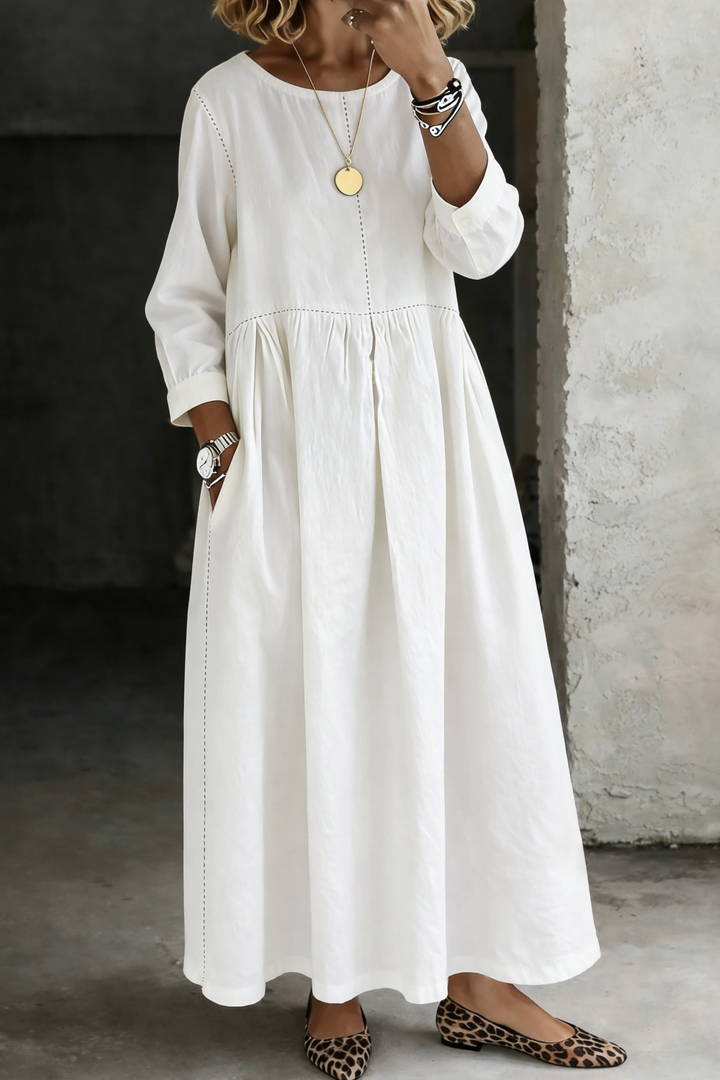 Melissa | Round Neck Long Sleeve Denim Dress