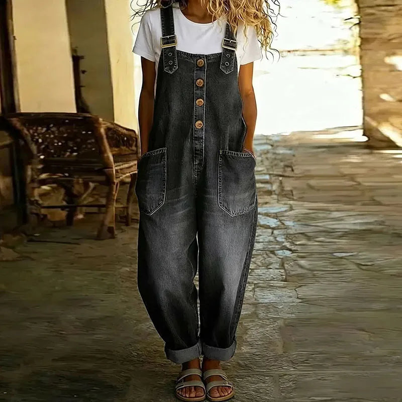 Saylor | Vintage Soft Denim-Look Overalls with Adjustable Straps