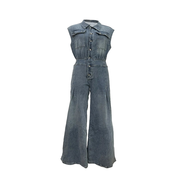 Stella | Cinched Waist Wide Leg Denim Jumpsuit