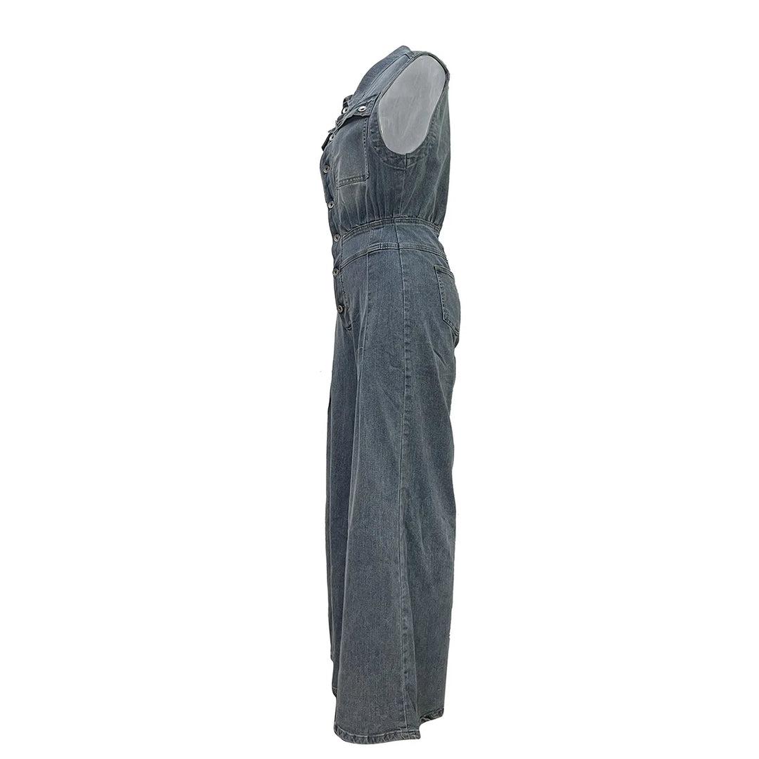 Stella | Cinched Waist Wide Leg Denim Jumpsuit