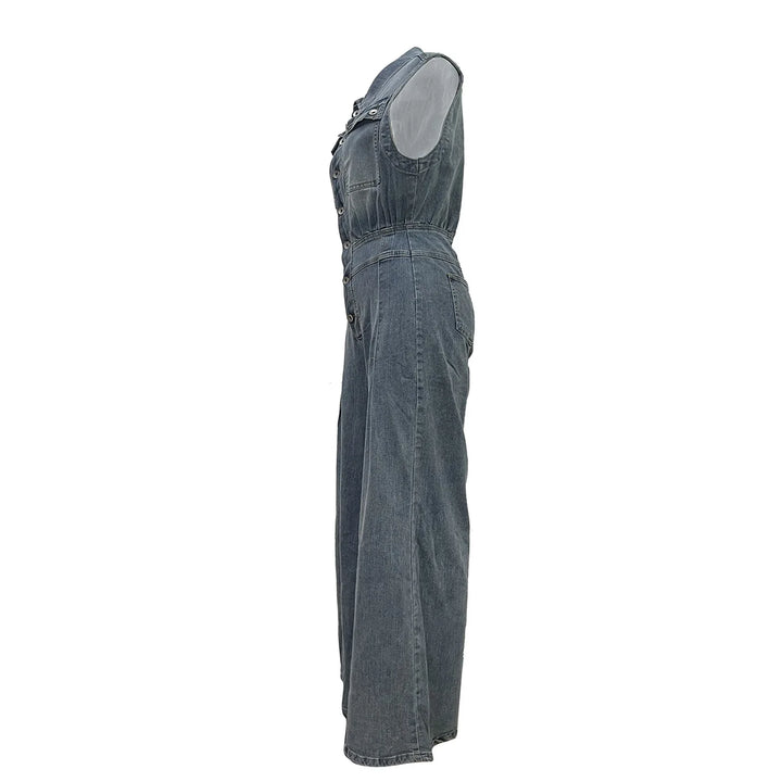 Stella | Cinched Waist Wide Leg Denim Jumpsuit