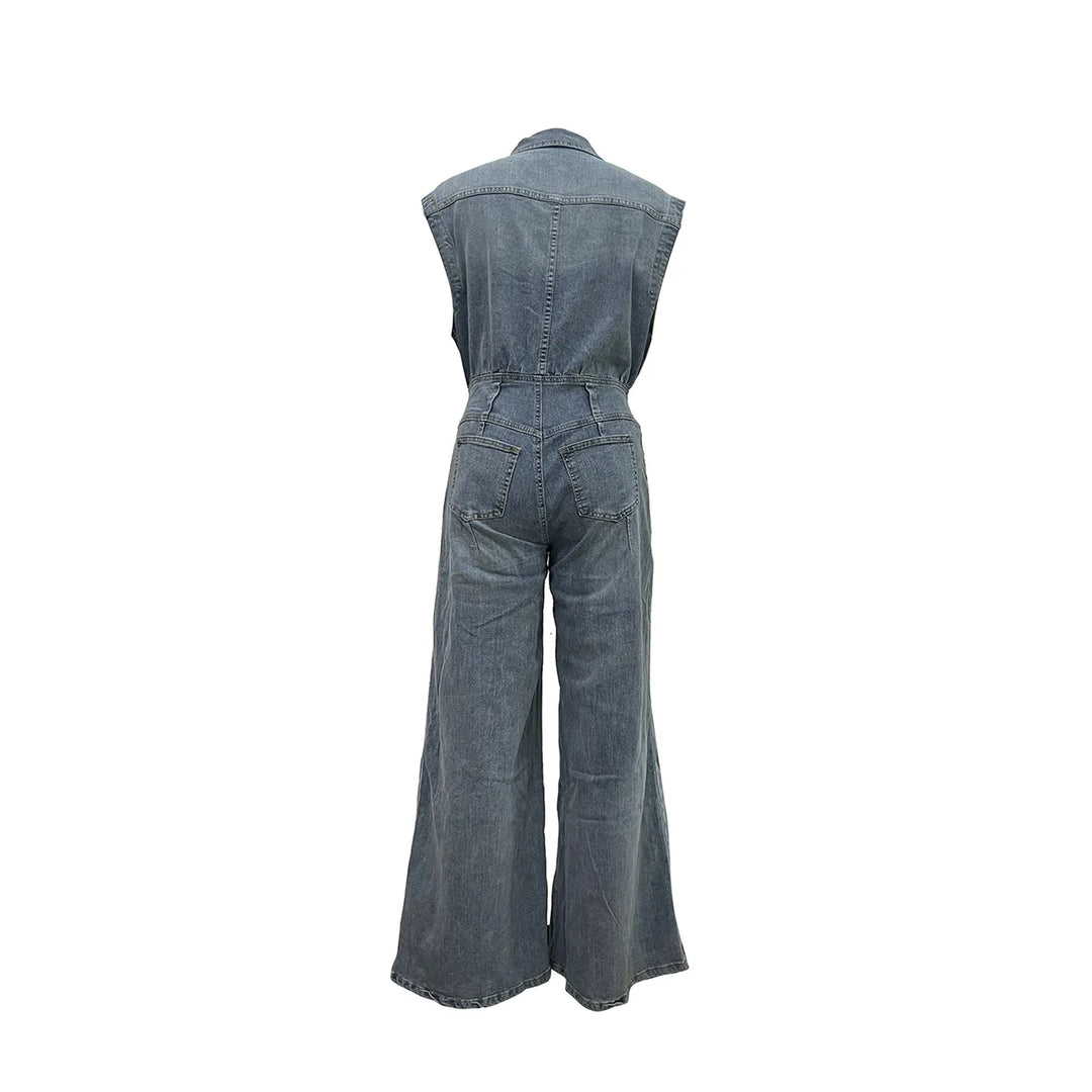 Stella | Cinched Waist Wide Leg Denim Jumpsuit