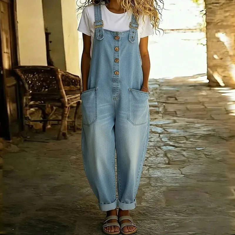 Saylor | Vintage Soft Denim-Look Overalls with Adjustable Straps