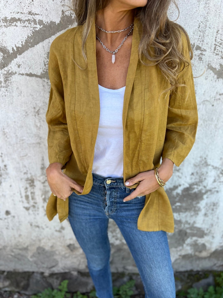 Linen Knit Cardigan with Ruffles