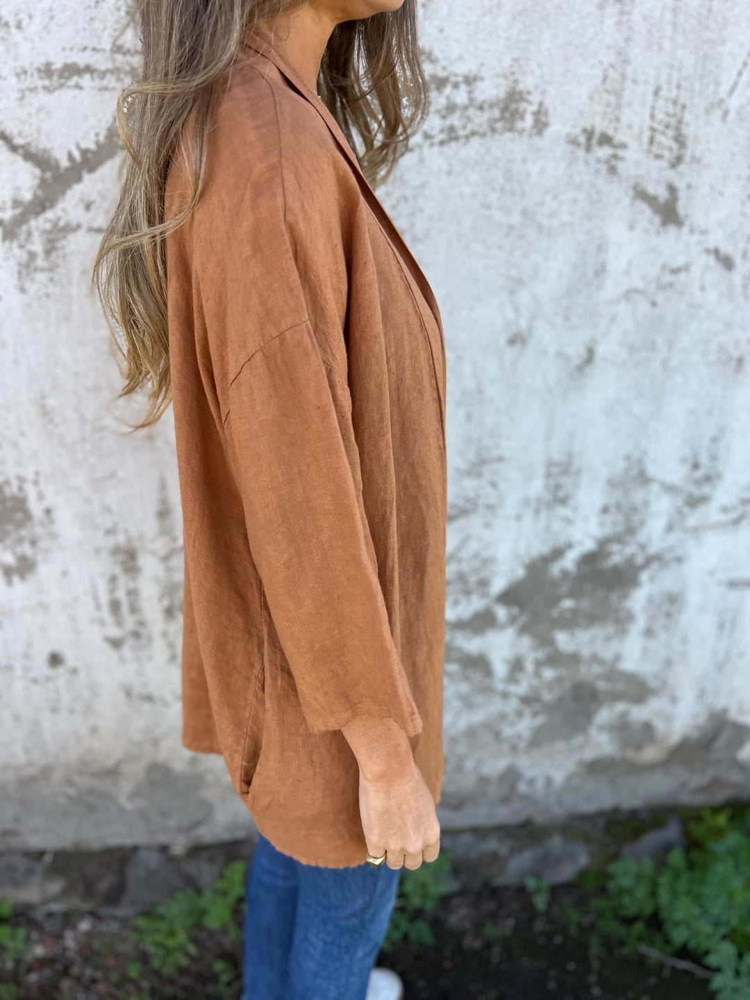 Linen Knit Cardigan with Ruffles