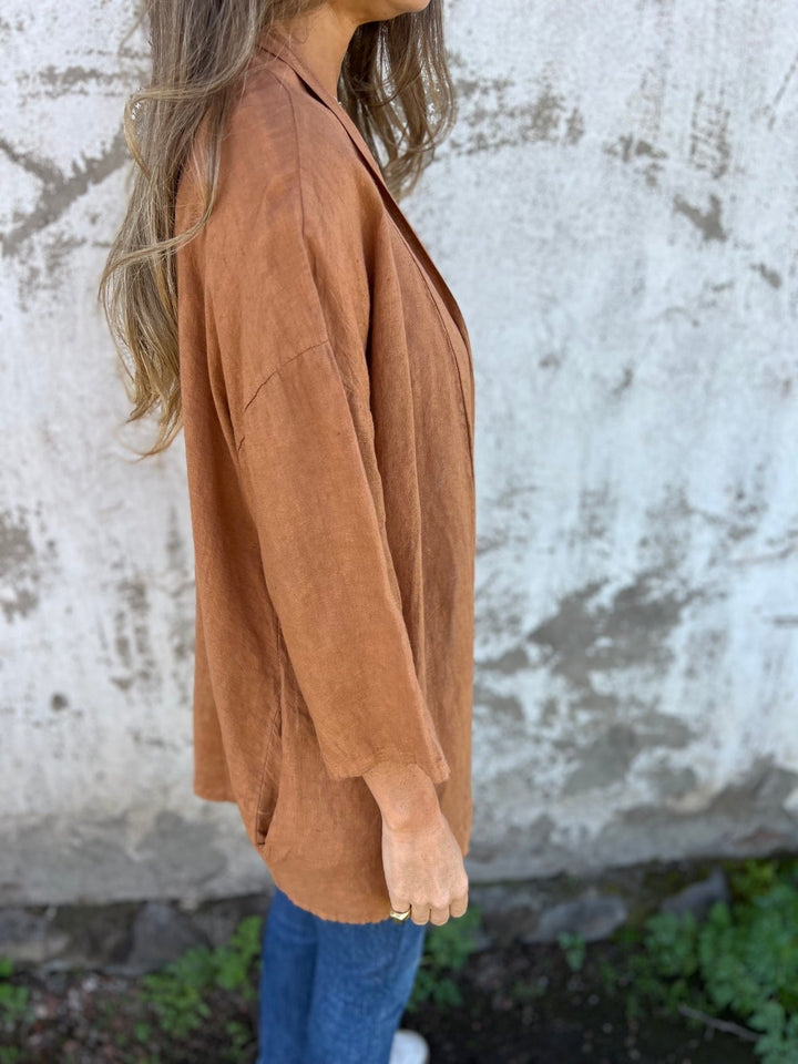 Linen Knit Cardigan with Ruffles