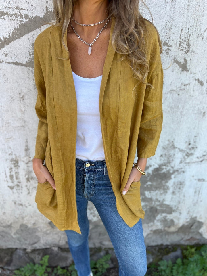 Linen Knit Cardigan with Ruffles