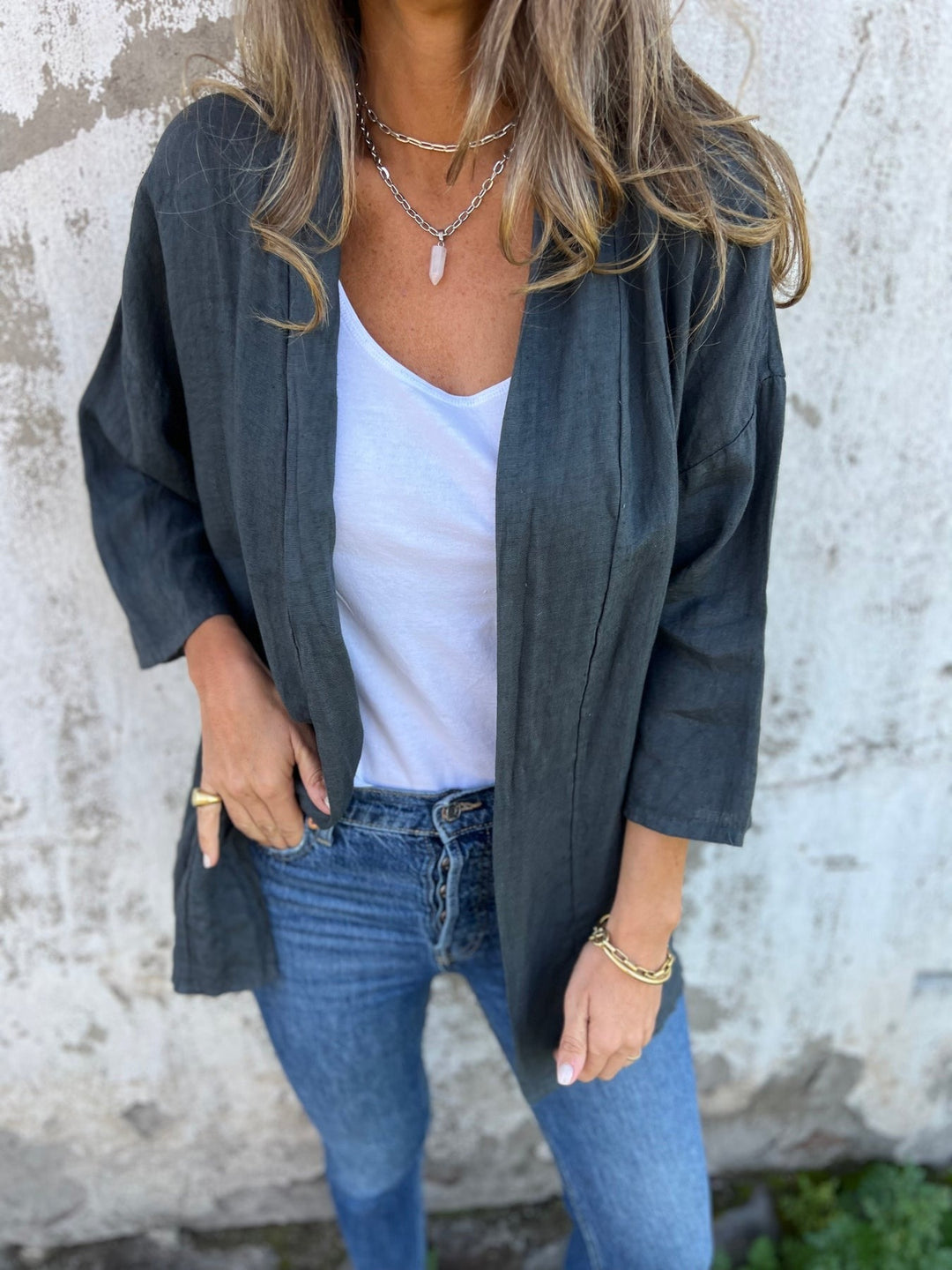 Linen Knit Cardigan with Ruffles