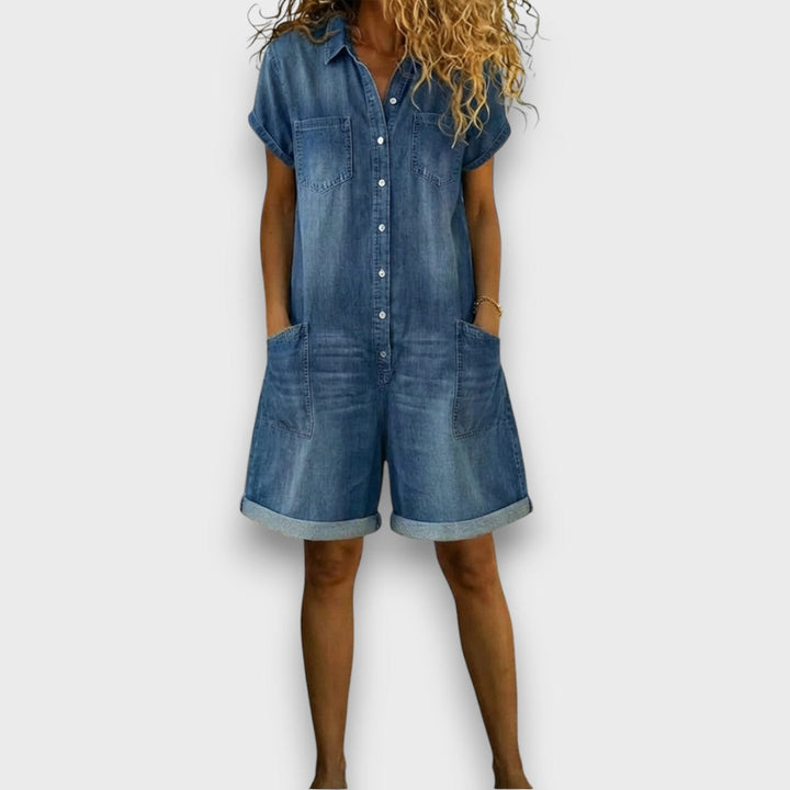 Saylor | Vintage short Cotton Denim-Look Overalls